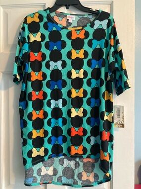 LuLaRoe Teal Irma with Multicolor Minnie Bow Print